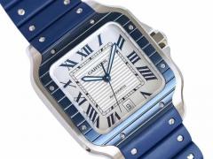 Santos Large Stainless Steel with White Dial and Blue Bezel Rubber Strap of 40mm