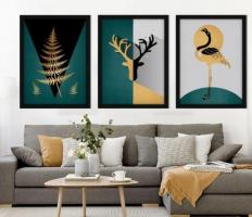 Buy Minimalist Gold Black Fern Flamingo And Deer Wall Painting Frame - Modern Wall paintings