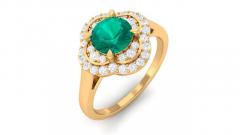 Natural Emerald Engagement Ring with Diamond Halo
