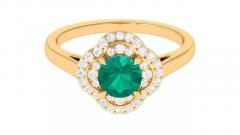 Natural Emerald Engagement Ring with Diamond Halo