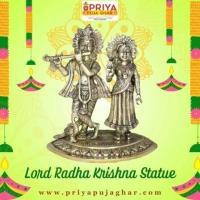 Buy Golden Brass 8 Inches Lord Radha-Krishna Statue in USA