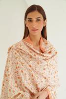 Buy Sozni Jaaldar Hand Embroidered Pashmina Shawl Ivory Pink Orange Online