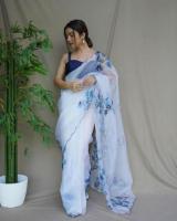 Buy Organza Saree In Light Blue|Designer Saree |Shop Online At Jhakhas.com
