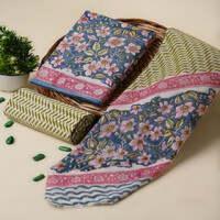 Buy Blue and Pink Floral Hand Block Print Cotton Suit Sets With Cotton Dupatta Online